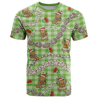 Green Palaka Hawaii Mele Kalikimaka T Shirt Ohia Lehua Shell Leis Funny Gingerbread Santa - Polynesian Pride