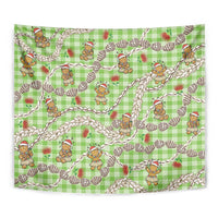 Green Palaka Hawaii Mele Kalikimaka Tapestry Ohia Lehua Shell Leis Funny Gingerbread Santa - Polynesian Pride