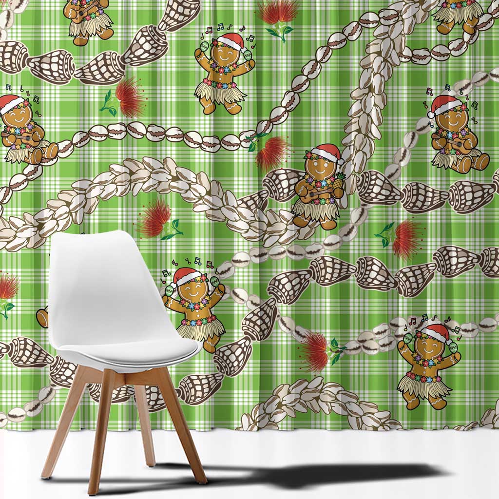 Green Palaka Hawaii Mele Kalikimaka Window Curtain Ohia Lehua Shell Leis Funny Gingerbread Santa - Polynesian Pride