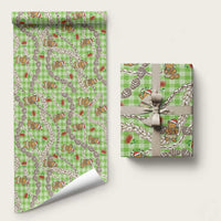 Green Palaka Hawaii Mele Kalikimaka Wrapping Paper Ohia Lehua Shell Leis Funny Gingerbread Santa - Polynesian Pride
