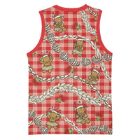 Red Palaka Hawaii Mele Kalikimaka Basketball Jersey Ohia Lehua Shell Leis Funny Gingerbread Santa - Polynesian Pride