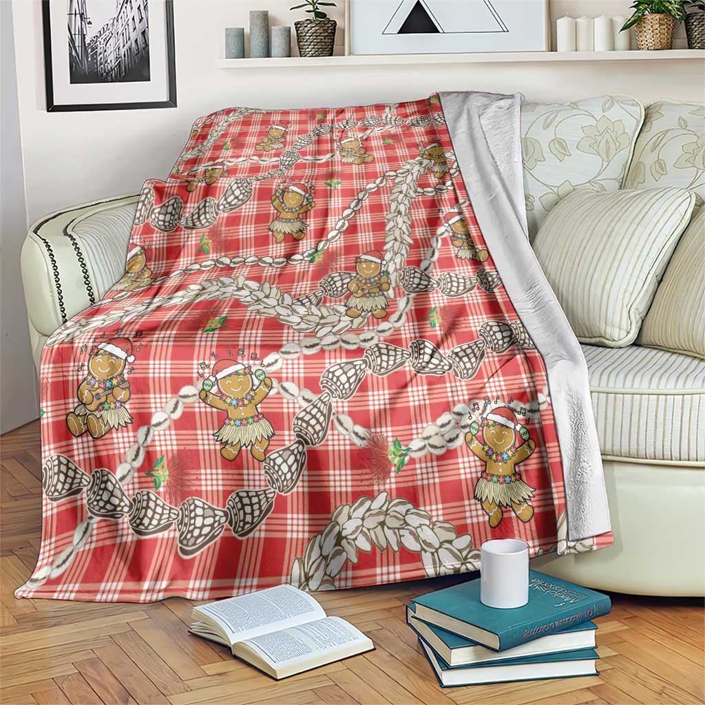 Red Palaka Hawaii Mele Kalikimaka Blanket Ohia Lehua Shell Leis Funny Gingerbread Santa - Polynesian Pride