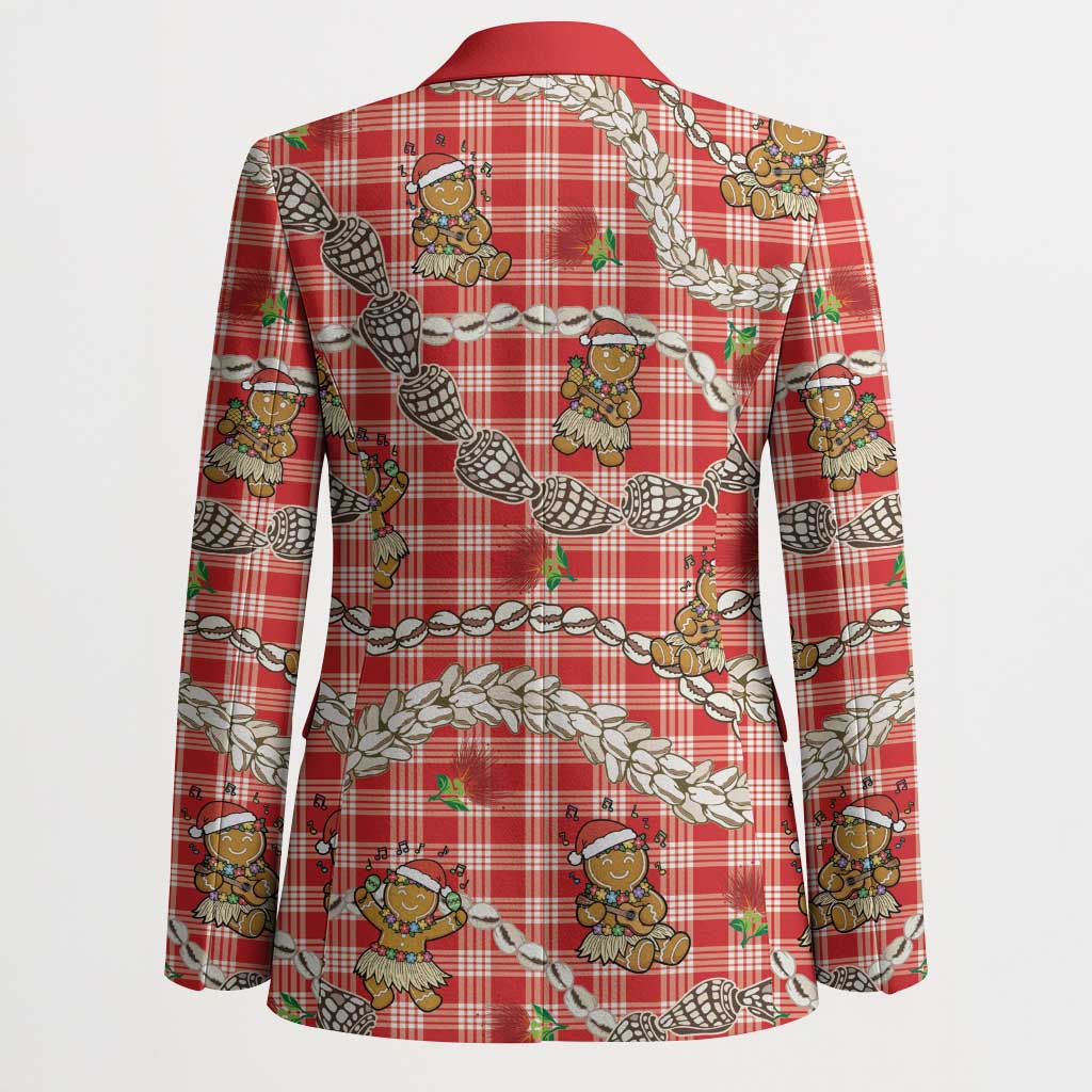 Red Palaka Hawaii Mele Kalikimaka Blazer Ohia Lehua Shell Leis Funny Gingerbread Santa - Polynesian Pride