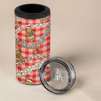 Red Palaka Hawaii Mele Kalikimaka 4 in 1 Can Cooler Tumbler Ohia Lehua Shell Leis Funny Gingerbread Santa - Polynesian Pride