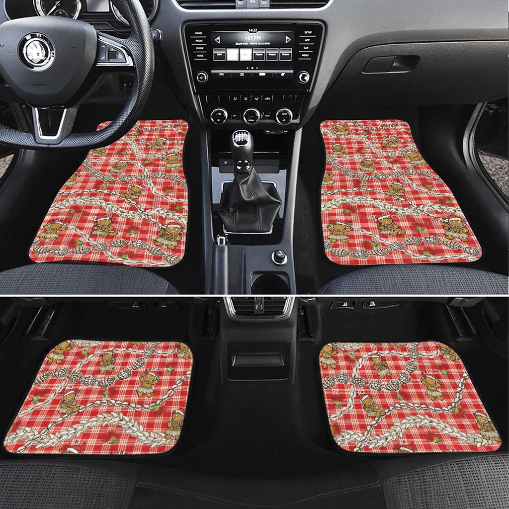 Red Palaka Hawaii Mele Kalikimaka Car Mats Ohia Lehua Shell Leis Funny Gingerbread Santa - Polynesian Pride