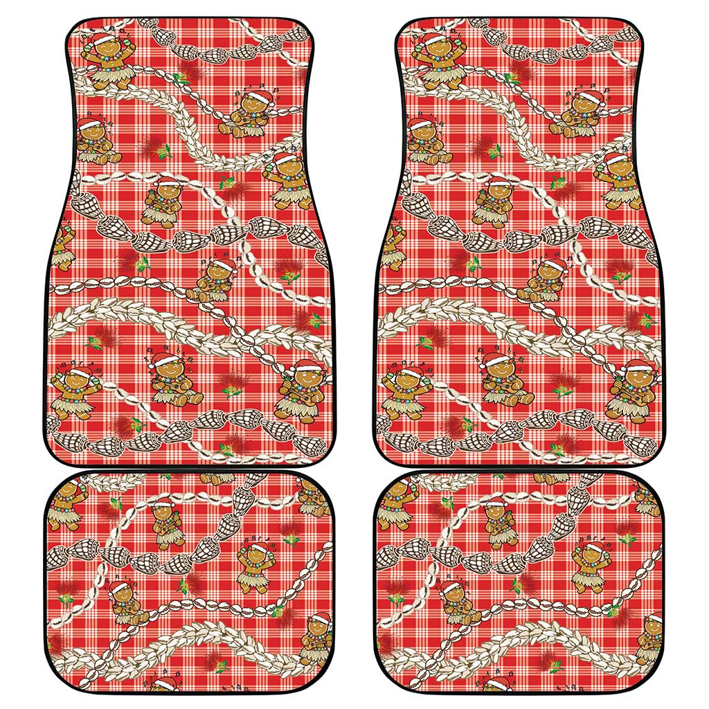 Red Palaka Hawaii Mele Kalikimaka Car Mats Ohia Lehua Shell Leis Funny Gingerbread Santa - Polynesian Pride