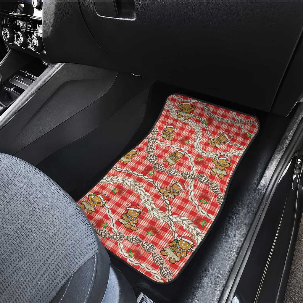 Red Palaka Hawaii Mele Kalikimaka Car Mats Ohia Lehua Shell Leis Funny Gingerbread Santa - Polynesian Pride