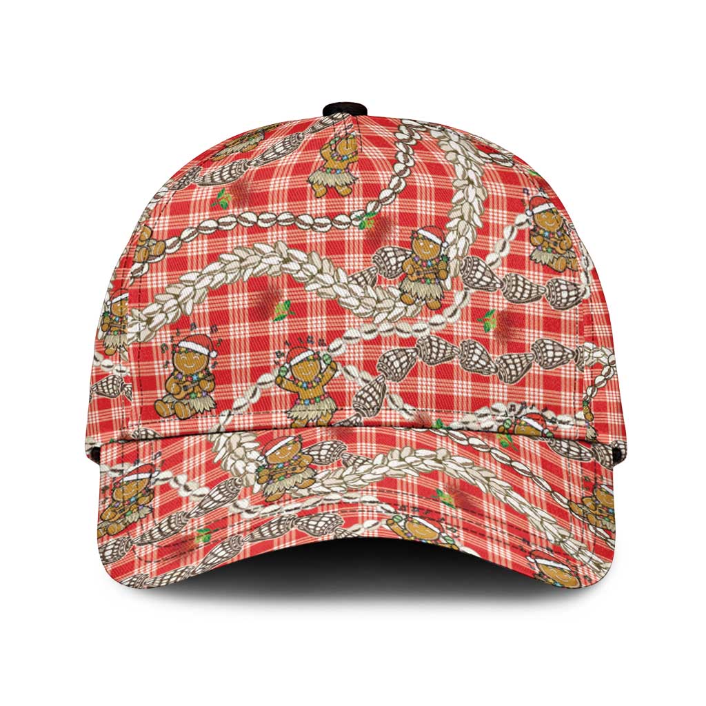 Red Palaka Hawaii Mele Kalikimaka Classic Cap Ohia Lehua Shell Leis Funny Gingerbread Santa - Polynesian Pride
