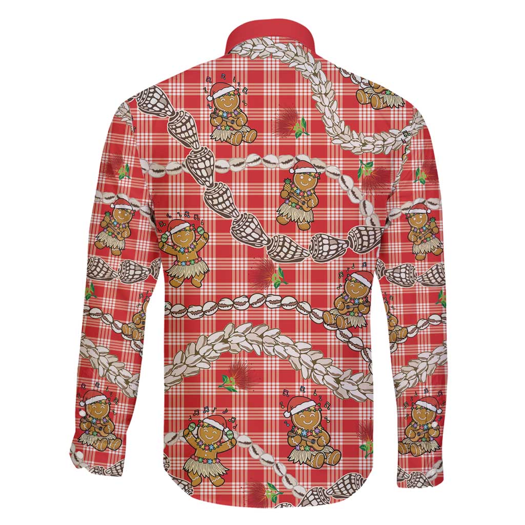 Red Palaka Hawaii Mele Kalikimaka Family Matching Long Sleeve Bodycon Dress and Hawaiian Shirt Ohia Lehua Shell Leis Funny Gingerbread Santa - Polynesian Pride