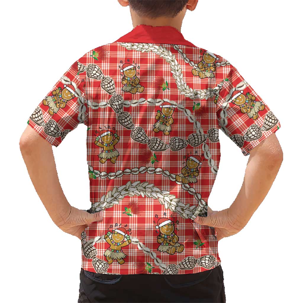 Red Palaka Hawaii Mele Kalikimaka Family Matching Off Shoulder Maxi Dress and Hawaiian Shirt Ohia Lehua Shell Leis Funny Gingerbread Santa LT14 - Polynesian Pride