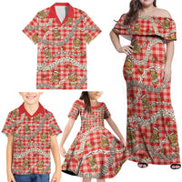 Red Palaka Hawaii Mele Kalikimaka Family Matching Off Shoulder Maxi Dress and Hawaiian Shirt Ohia Lehua Shell Leis Funny Gingerbread Santa LT14 - Polynesian Pride