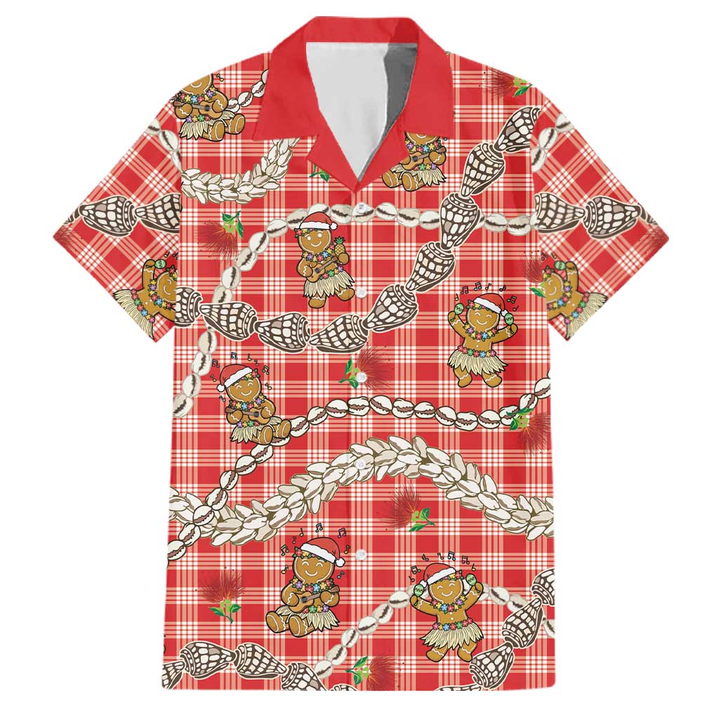 Red Palaka Hawaii Mele Kalikimaka Family Matching Off Shoulder Maxi Dress and Hawaiian Shirt Ohia Lehua Shell Leis Funny Gingerbread Santa LT14 Dad's Shirt - Short Sleeve Red - Polynesian Pride