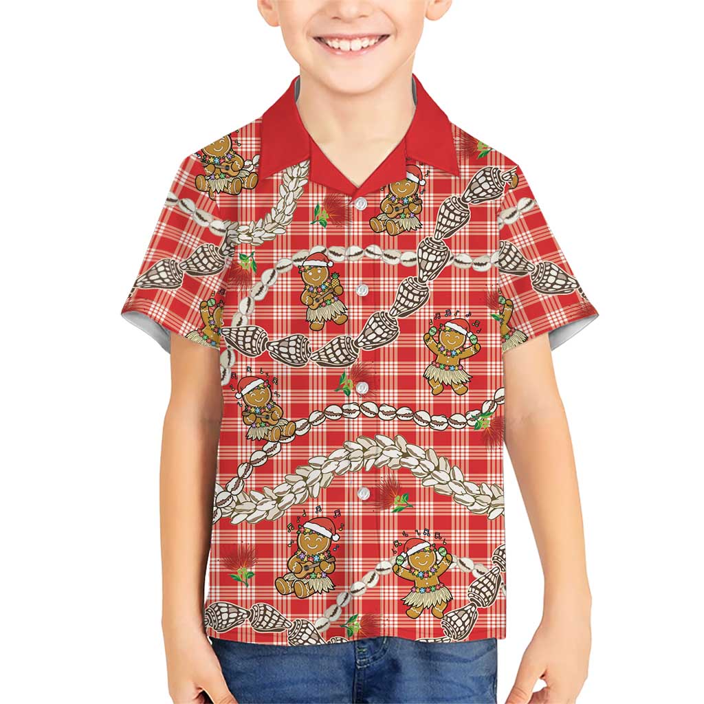 Red Palaka Hawaii Mele Kalikimaka Family Matching Off Shoulder Maxi Dress and Hawaiian Shirt Ohia Lehua Shell Leis Funny Gingerbread Santa LT14 - Polynesian Pride