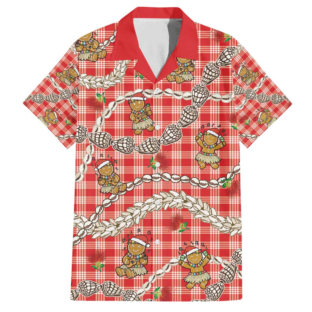 Red Palaka Hawaii Mele Kalikimaka Family Matching Tank Maxi Dress and Hawaiian Shirt Ohia Lehua Shell Leis Funny Gingerbread Santa - Polynesian Pride