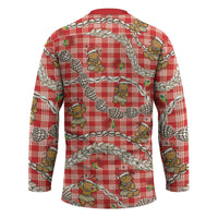 Red Palaka Hawaii Mele Kalikimaka Hockey Jersey Ohia Lehua Shell Leis Funny Gingerbread Santa - Polynesian Pride