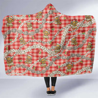 Red Palaka Hawaii Mele Kalikimaka Hooded Blanket Ohia Lehua Shell Leis Funny Gingerbread Santa - Polynesian Pride