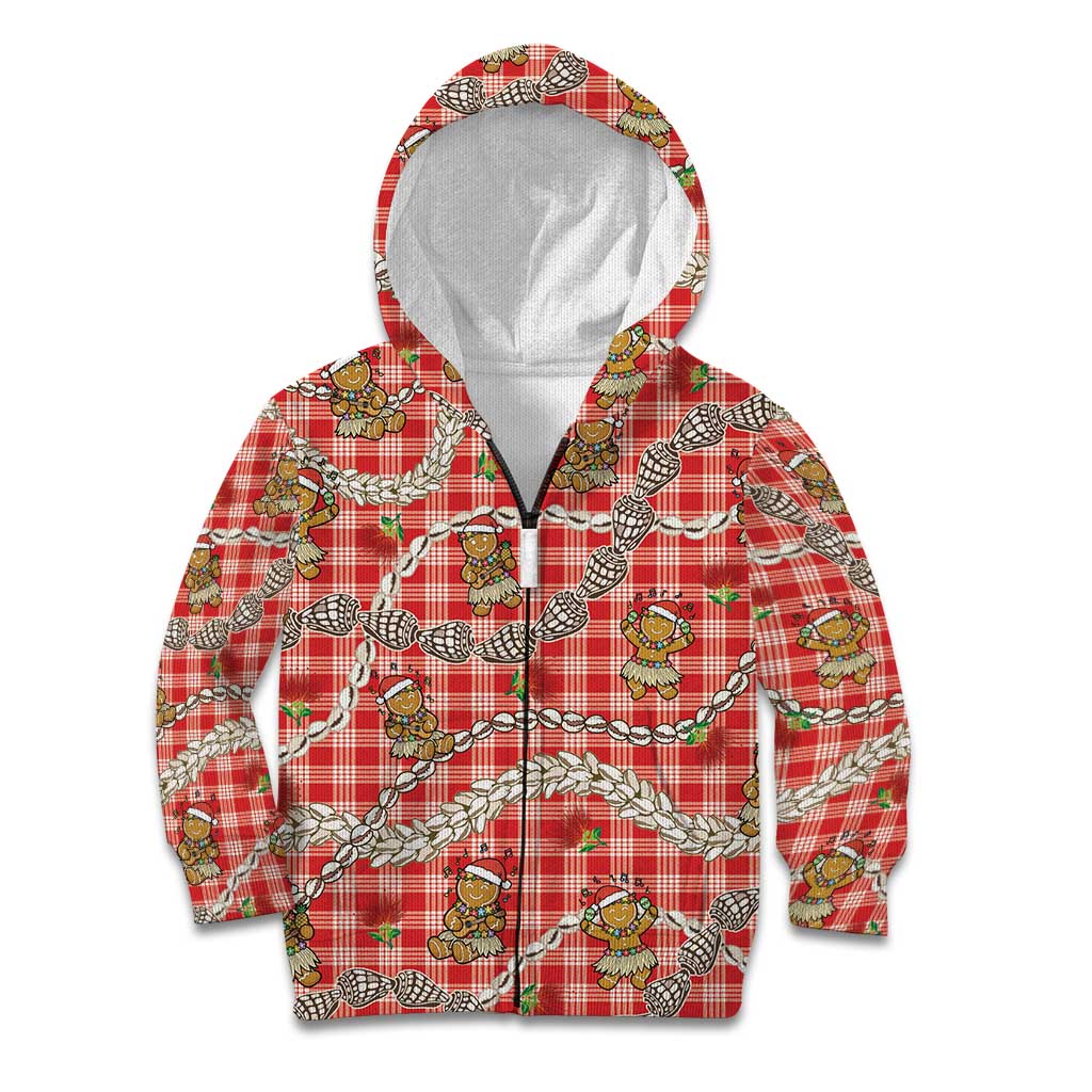 Red Palaka Hawaii Mele Kalikimaka Kid Hoodie Ohia Lehua Shell Leis Funny Gingerbread Santa - Polynesian Pride