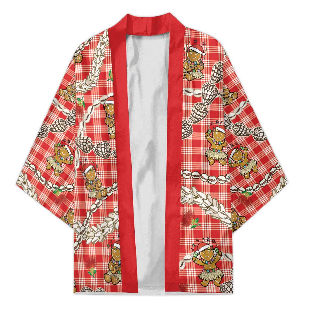 Red Palaka Hawaii Mele Kalikimaka Kimono Ohia Lehua Shell Leis Funny Gingerbread Santa - Polynesian Pride