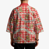 Red Palaka Hawaii Mele Kalikimaka Kimono Ohia Lehua Shell Leis Funny Gingerbread Santa - Polynesian Pride