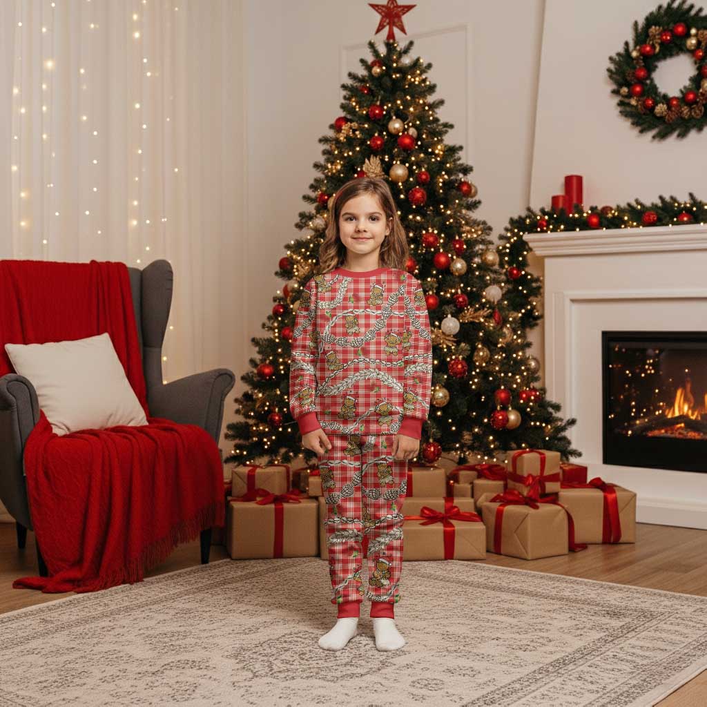 Red Palaka Hawaii Mele Kalikimaka Christmas Pajama Set Ohia Lehua Shell Leis Funny Gingerbread Santa - Polynesian Pride