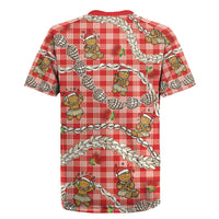 Red Palaka Hawaii Mele Kalikimaka Rugby Jersey Ohia Lehua Shell Leis Funny Gingerbread Santa - Polynesian Pride