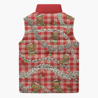 Red Palaka Hawaii Mele Kalikimaka Sleeveless Puffer Jacket Ohia Lehua Shell Leis Funny Gingerbread Santa - Polynesian Pride