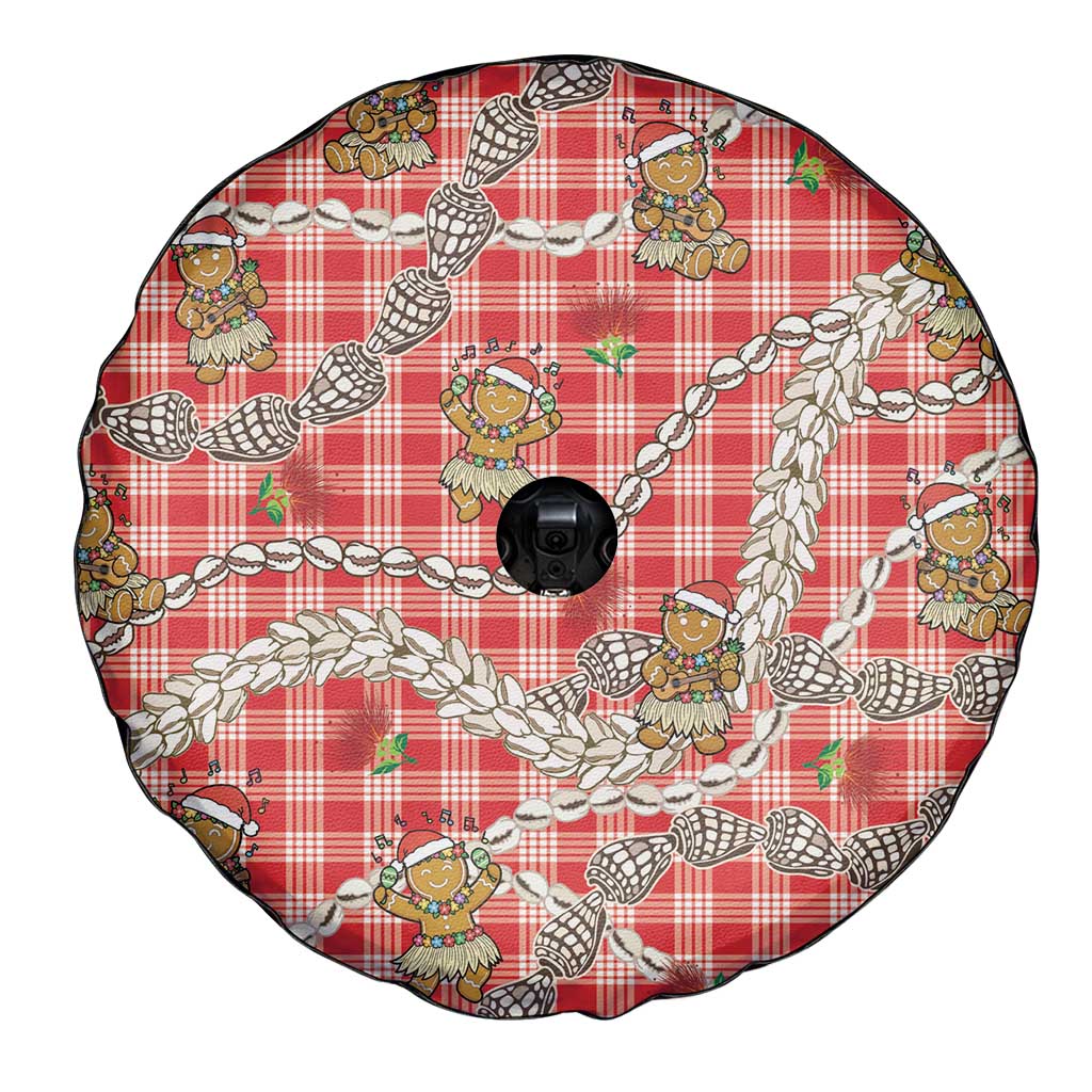 Red Palaka Hawaii Mele Kalikimaka Spare Tire Cover Ohia Lehua Shell Leis Funny Gingerbread Santa - Polynesian Pride