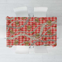 Red Palaka Hawaii Mele Kalikimaka Tablecloth Ohia Lehua Shell Leis Funny Gingerbread Santa - Polynesian Pride