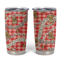 Red Palaka Hawaii Mele Kalikimaka Tumbler Cup Ohia Lehua Shell Leis Funny Gingerbread Santa - Polynesian Pride