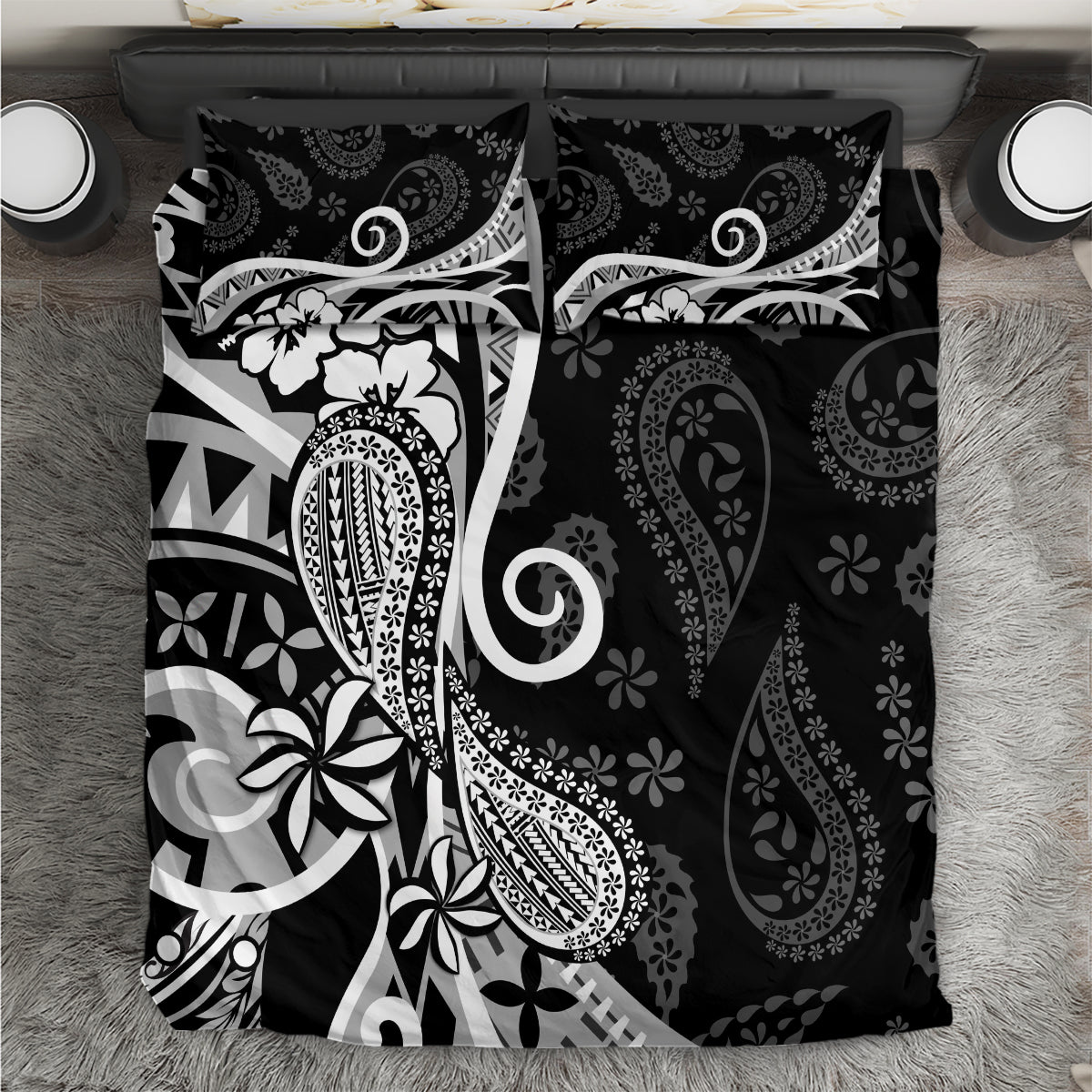 Black Polynesia Paisley Bedding Set Polynesian With Tropical Flowers LT14 Black - Polynesian Pride