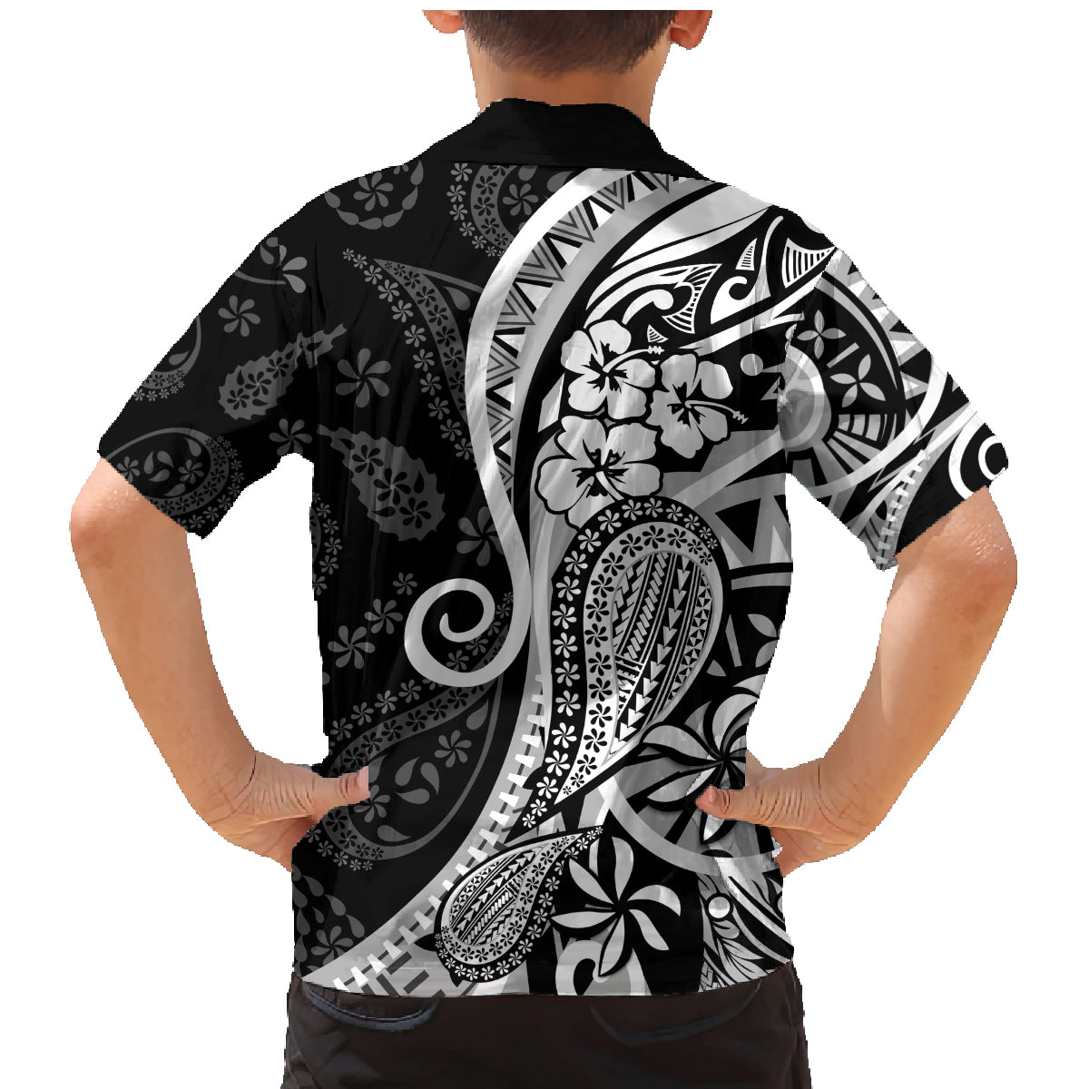 Black Polynesia Paisley Family Matching Mermaid Dress and Hawaiian Shirt Polynesian With Tropical Flowers LT14 - Polynesian Pride