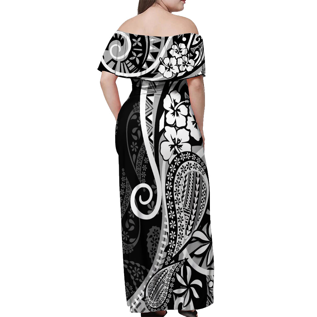 Black Polynesia Paisley Off Shoulder Maxi Dress Polynesian With Tropical Flowers LT14 - Polynesian Pride