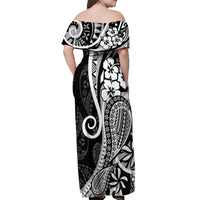 Black Polynesia Paisley Off Shoulder Maxi Dress Polynesian With Tropical Flowers LT14 - Polynesian Pride