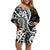 Black Polynesia Paisley Off Shoulder Short Dress Polynesian With Tropical Flowers LT14 Women Black - Polynesian Pride