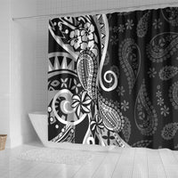Black Polynesia Paisley Shower Curtain Polynesian With Tropical Flowers LT14 - Polynesian Pride