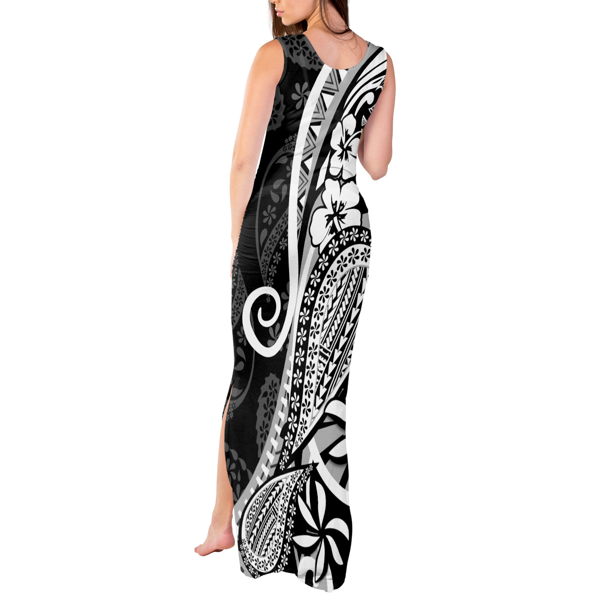 Black Polynesia Paisley Tank Maxi Dress Polynesian With Tropical Flowers LT14 - Polynesian Pride