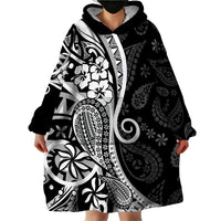 Black Polynesia Paisley Wearable Blanket Hoodie Polynesian With Tropical Flowers LT14 - Polynesian Pride