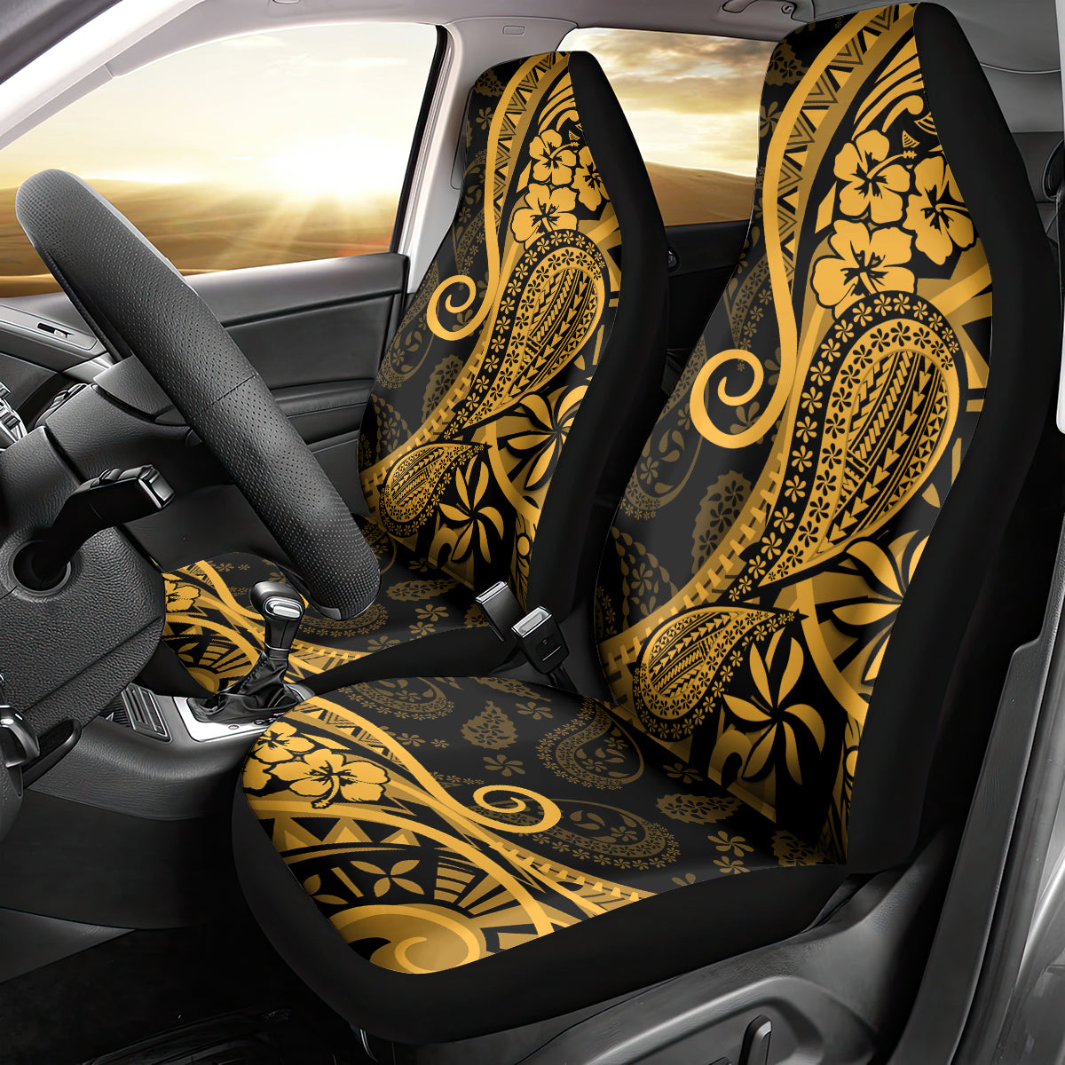 Gold Polynesia Paisley Car Seat Cover Polynesian With Tropical Flowers LT14 - Polynesian Pride