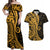 Gold Polynesia Paisley Couples Matching Off Shoulder Maxi Dress and Hawaiian Shirt Polynesian With Tropical Flowers LT14 Gold - Polynesian Pride