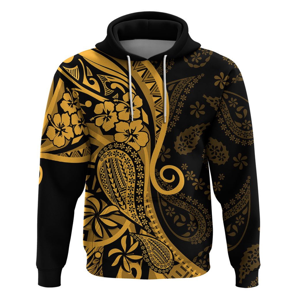 Gold Polynesia Paisley Hoodie Polynesian With Tropical Flowers LT14 Pullover Hoodie Gold - Polynesian Pride