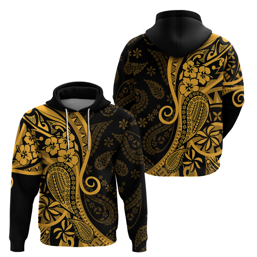 Gold Polynesia Paisley Hoodie Polynesian With Tropical Flowers LT14 - Polynesian Pride