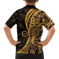 Gold Polynesia Paisley Kid Hawaiian Shirt Polynesian With Tropical Flowers LT14 - Polynesian Pride
