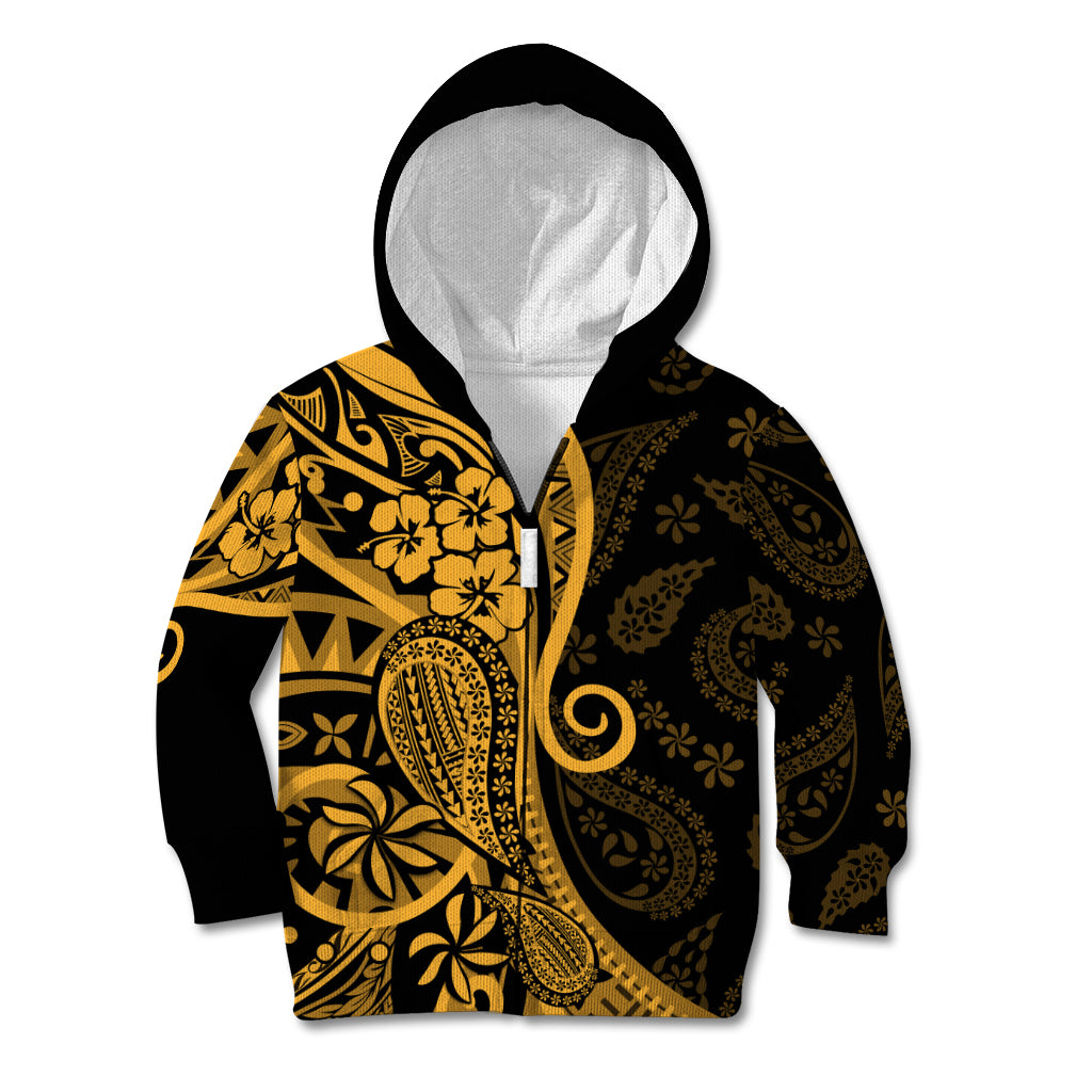 Gold Polynesia Paisley Kid Hoodie Polynesian With Tropical Flowers LT14 Zip Hoodie Gold - Polynesian Pride