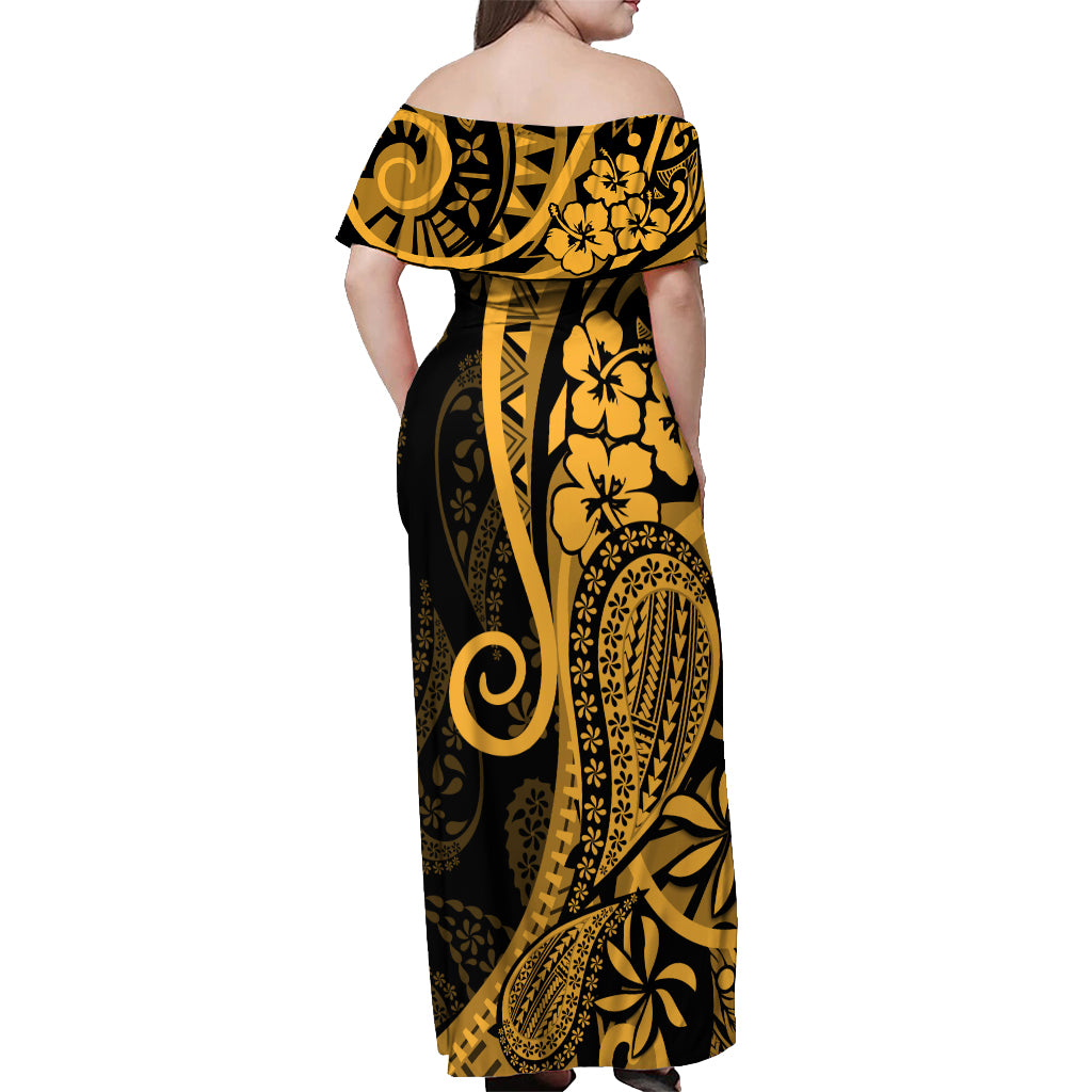 Gold Polynesia Paisley Off Shoulder Maxi Dress Polynesian With Tropical Flowers LT14 - Polynesian Pride