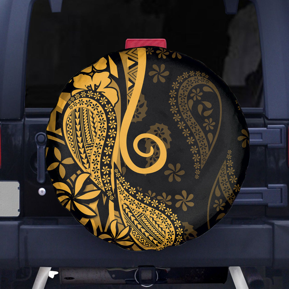 Gold Polynesia Paisley Spare Tire Cover Polynesian With Tropical Flowers LT14 Gold - Polynesian Pride