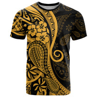 Gold Polynesia Paisley T Shirt Polynesian With Tropical Flowers LT14 Gold - Polynesian Pride