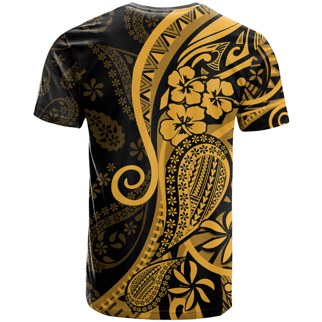Gold Polynesia Paisley T Shirt Polynesian With Tropical Flowers LT14 - Polynesian Pride