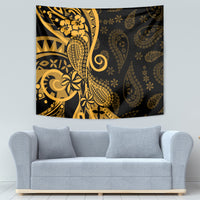 Gold Polynesia Paisley Tapestry Polynesian With Tropical Flowers LT14 - Polynesian Pride