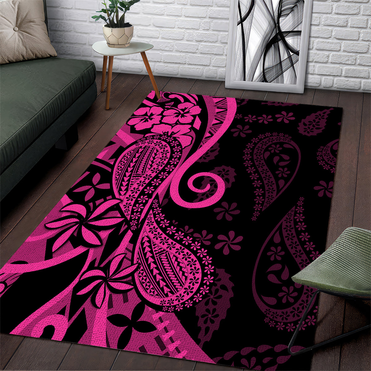 Pink Polynesia Paisley Area Rug Polynesian With Tropical Flowers LT14 Pink - Polynesian Pride
