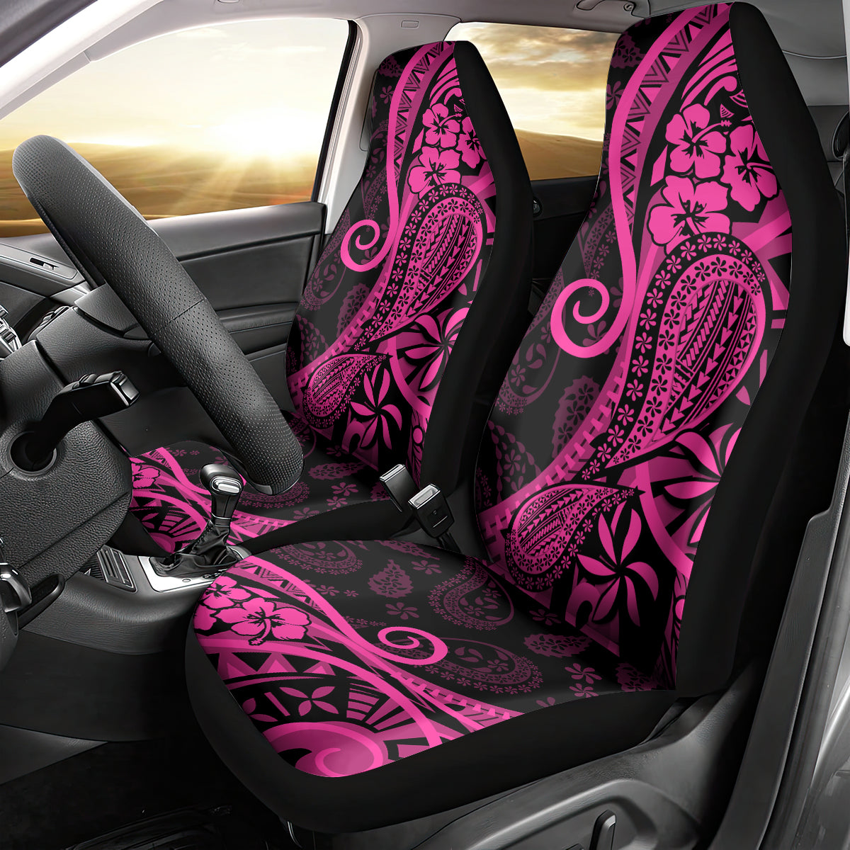 Pink Polynesia Paisley Car Seat Cover Polynesian With Tropical Flowers LT14 - Polynesian Pride